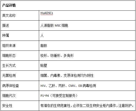人源脂肪间充质干细胞产品内容